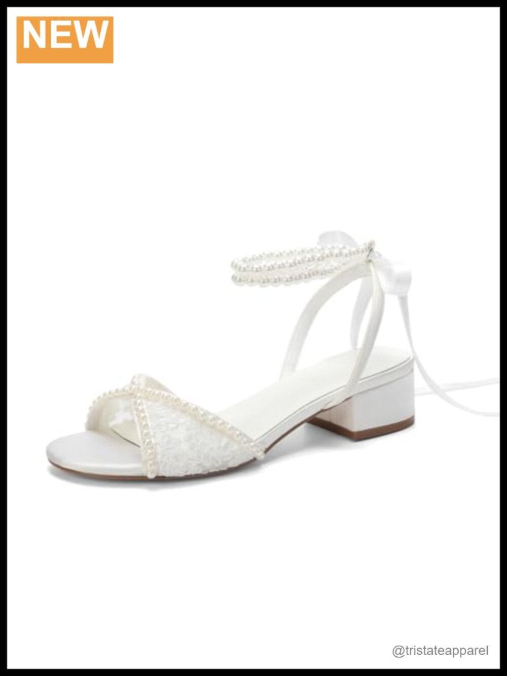 Lace Wedding Sandals Low Heel Pearl Bridal Shoes